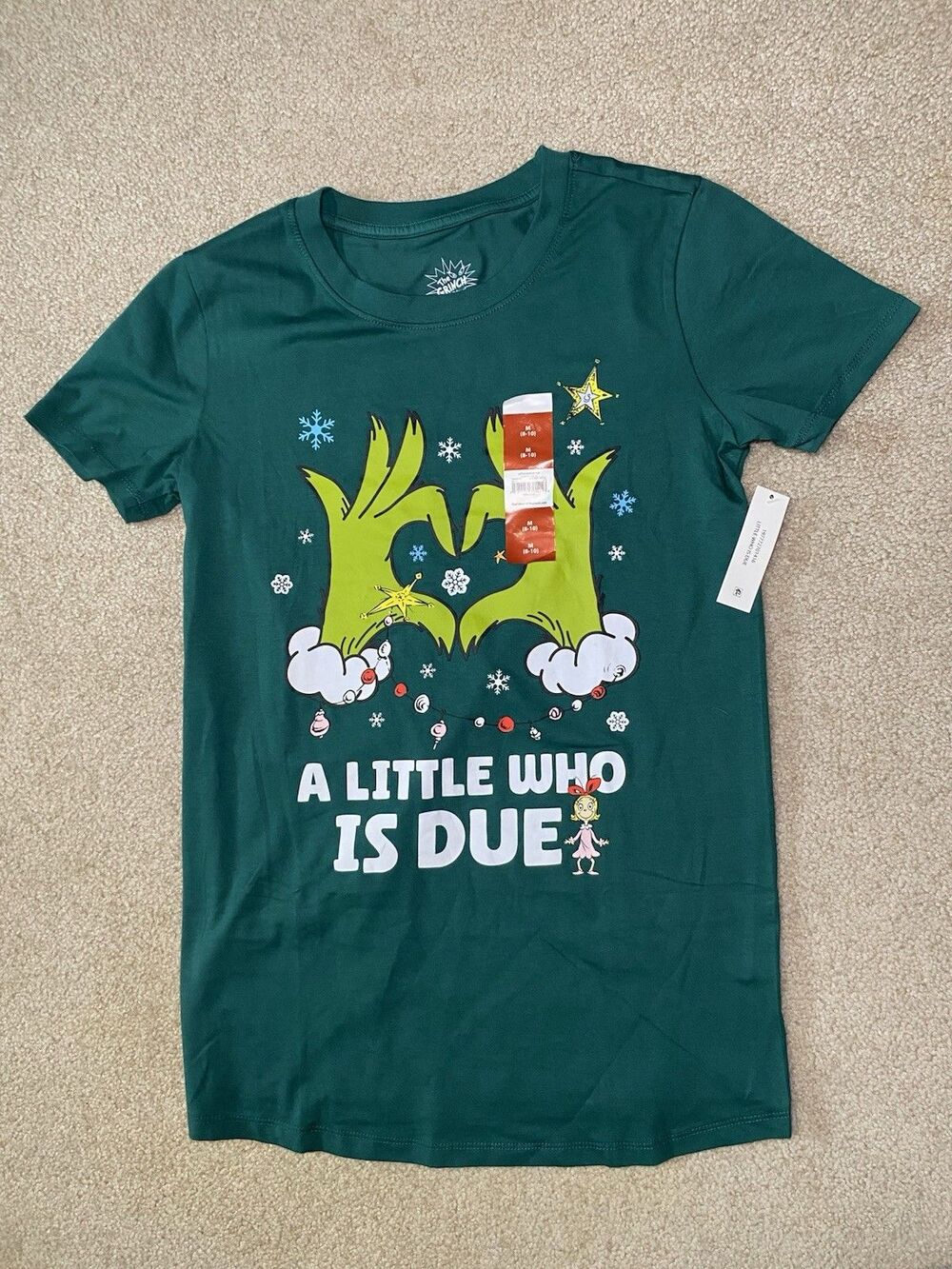 Dr Seuss The Grinch A Little Who Is Due Maternity Shirt Size M Christmas NWT